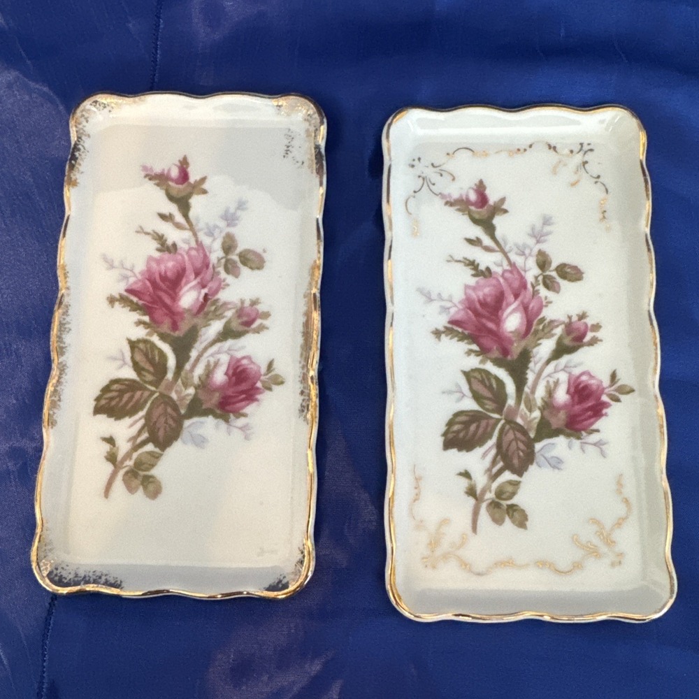 Vtg Cottagecore Moss Rose Pattern By Royal Sealy Japan Trinket Tray Dry Of 2